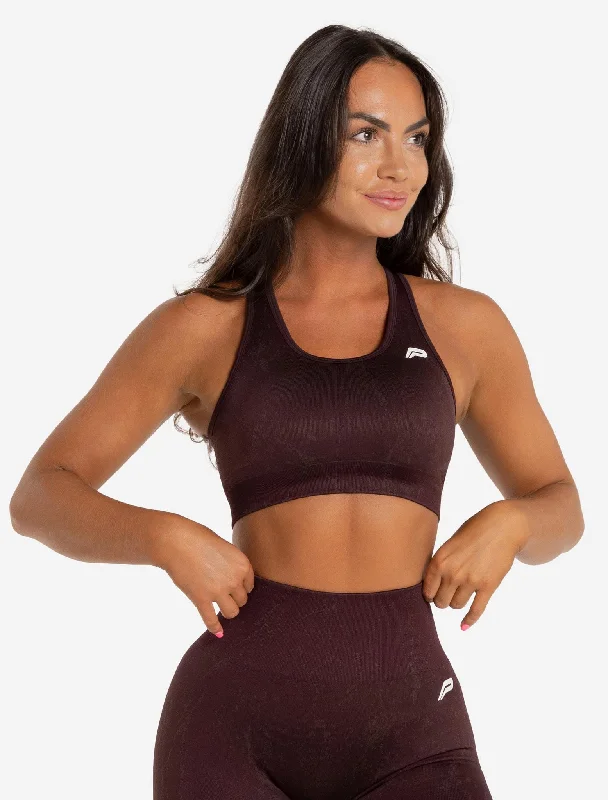 Purple Nylon Sports Bra for Strong -Marble Seamless Sports Bra - Black Cherry