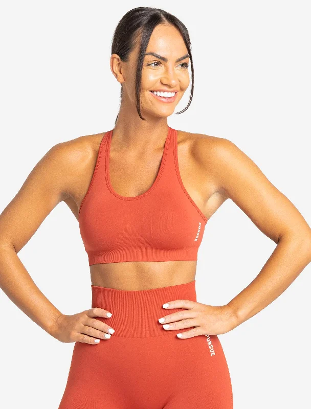 Grey Trendy Sports Bra for Hip -Move Seamless Sports Bra - Burnt Red