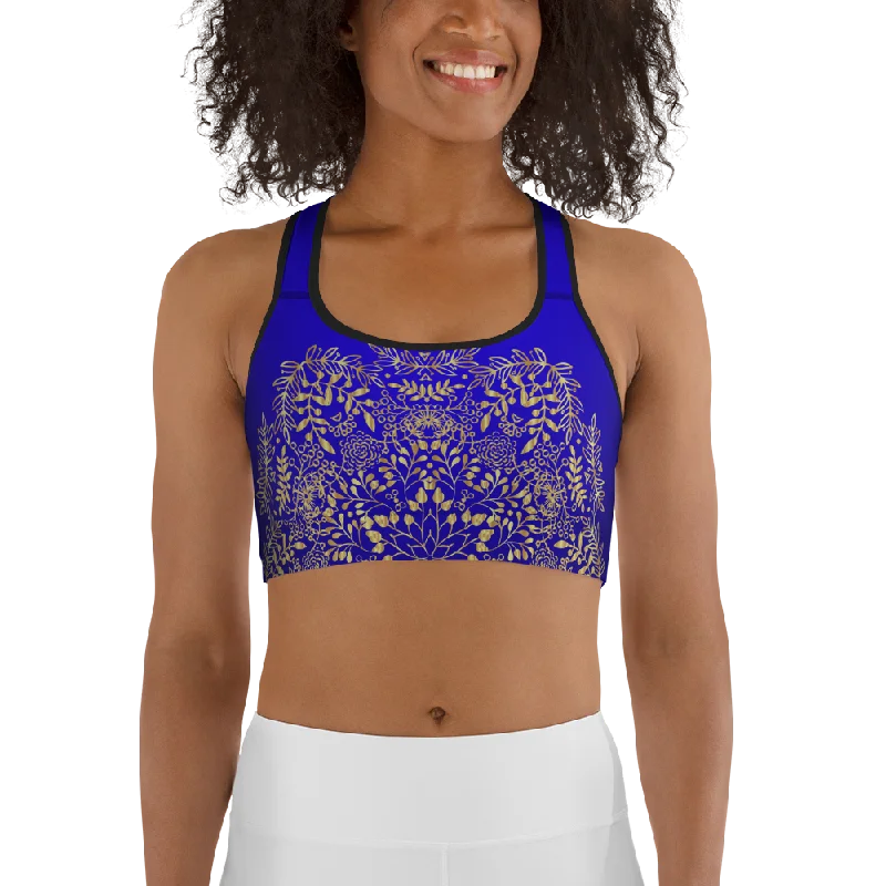 Front Zip Red Sports Bra for Ease -Blue and Gold Mandala Womens Sports Bra