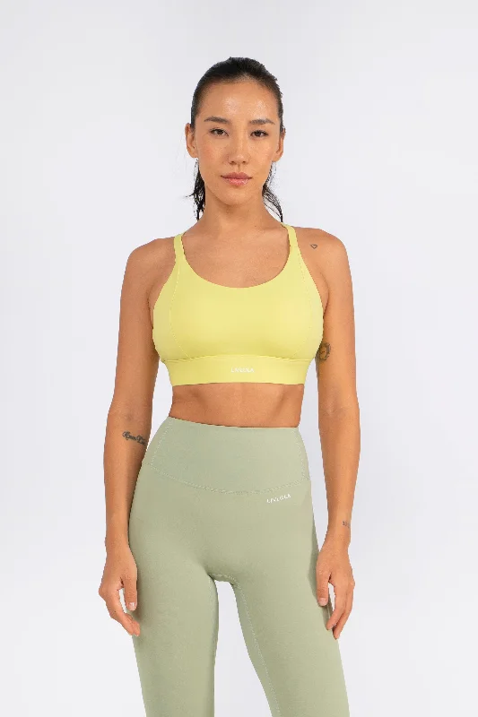 Soft Yellow Sports Bra for Pilates -On The Rise Bra (Seasonal)