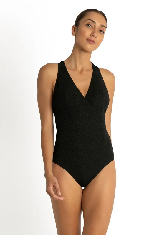 swimwear thermal fabric -Sunseeker Wave Cross Strap One Piece - Black