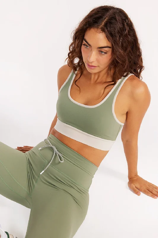 Longline Blue Sports Bra for Fashion -Blake contrast binding sports bra jade