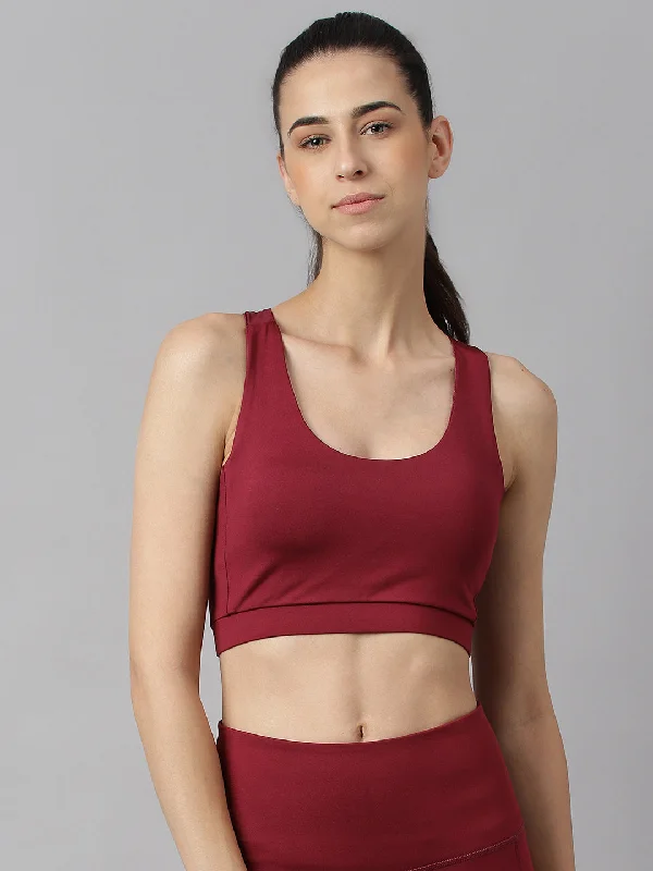 Red Neon Sports Bra for Shine -Alcis Women Red Plum Anti-Static Slim-Fit Low-Impact Sports Bra