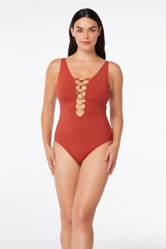 swimwear comfy feel -Bleu Rod Beattie Paradise Found Sienna Lace Down One Piece