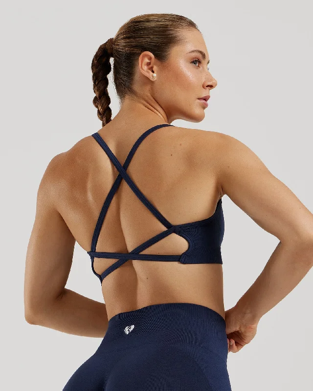 Single Layer Sports Bra for Light Activity -Define 2.0 Seamless Backless Bra | Sapphire Blue