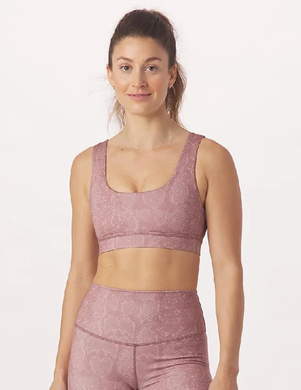 White Wireless Sports Bra for Freedom -Splendid Bra: Lavender Bark Snake