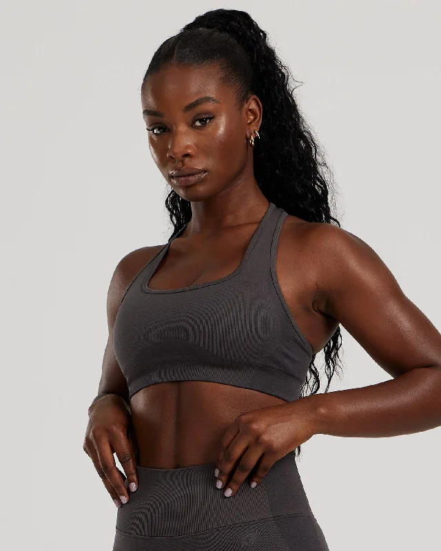 Yellow Reflective Sports Bra for Night -Motion Seamless Racer Back Bra | Graphite