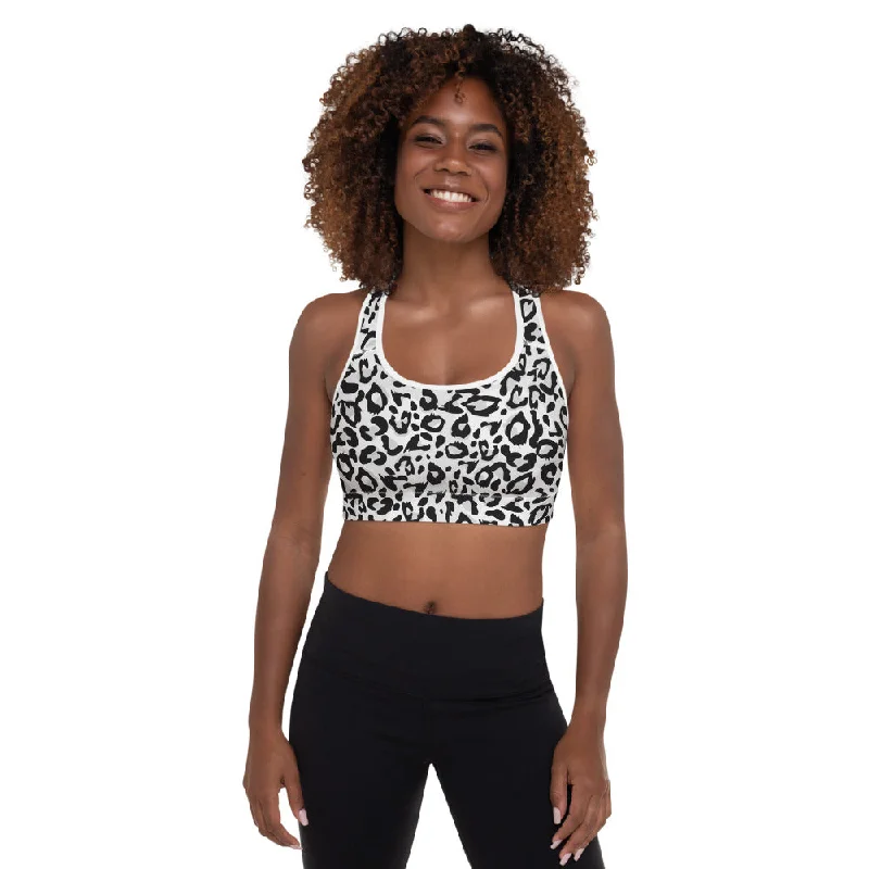 Striped Green Sports Bra for Modern -Leopard White Padded Sports Bra