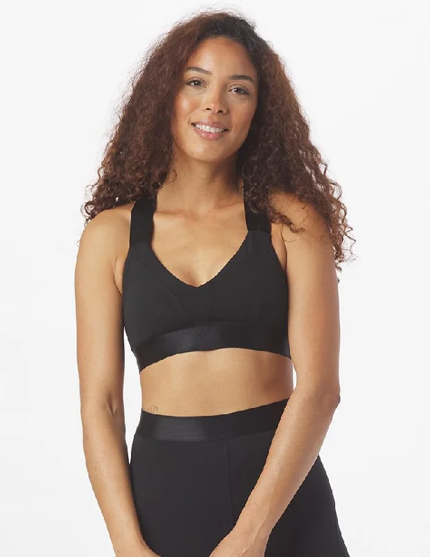 Blue Reflective Sports Bra for Safety -Satin Bra: Black