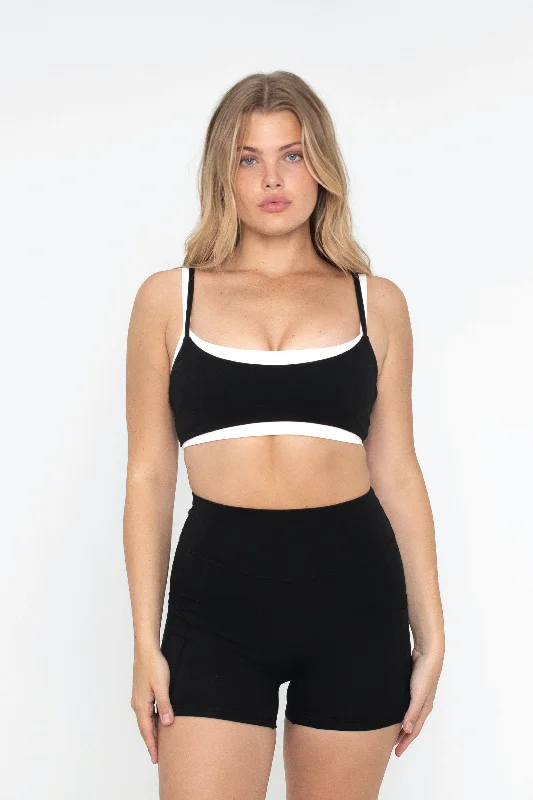 White Medium Impact Sports Bra for Cycling -Layered Bra - Black