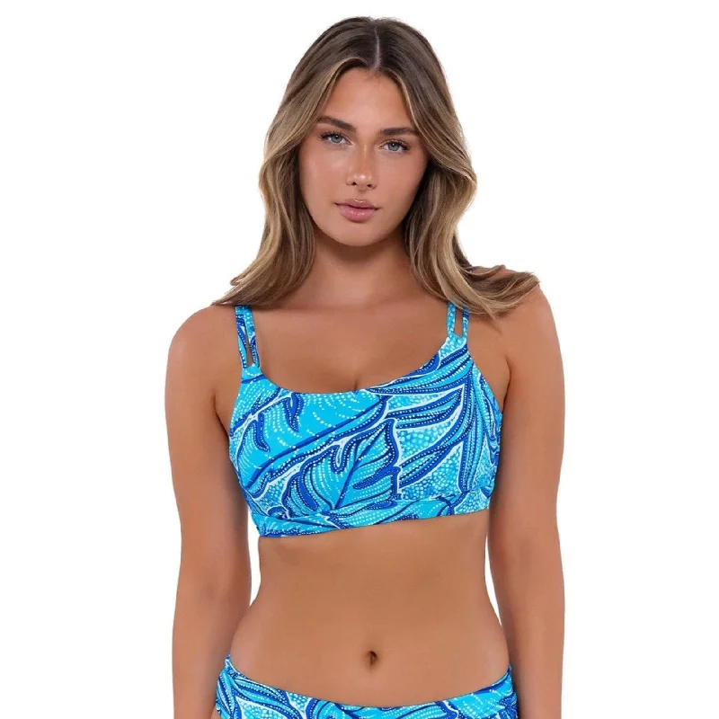 Striped Padded Sports Bra for Yoga -Taylor Bralette 56EFGH - Seaside Vista