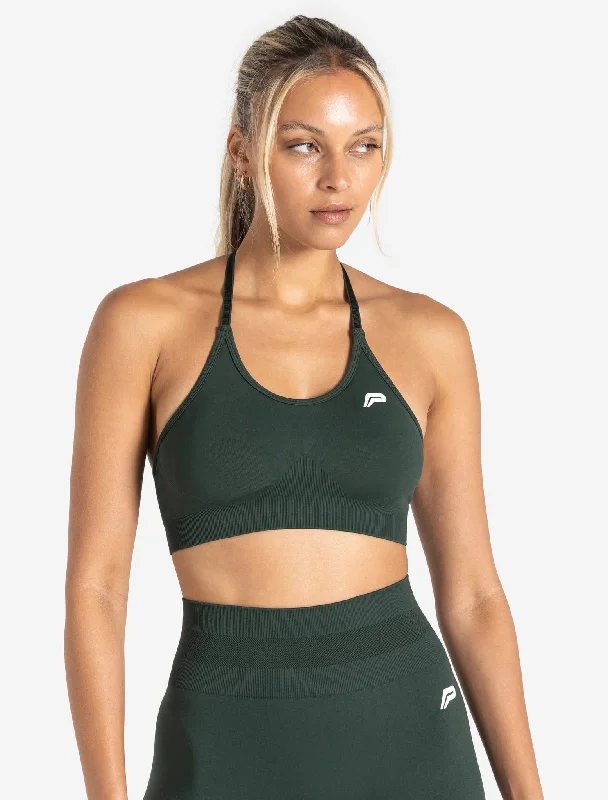 Green Firm Sports Bra for Hold -Scrunch Seamless Sports Bra - Forest Green