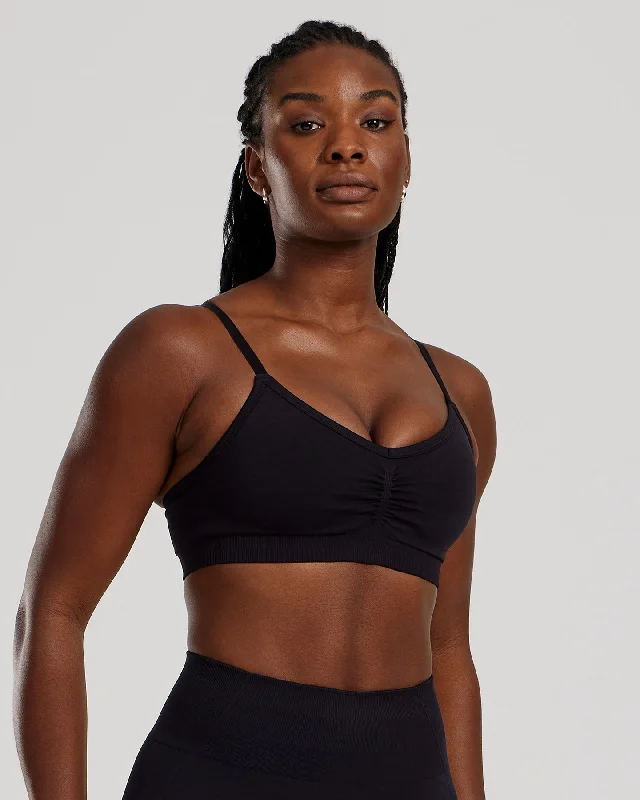 High Neck Orange Sports Bra for Style -Define 2.0 Seamless Scrunch Bralette | Black