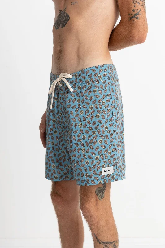 Blue Stretchy Sports Short for Stretch -Rhythm Micro Paisley Trunk Boardshorts