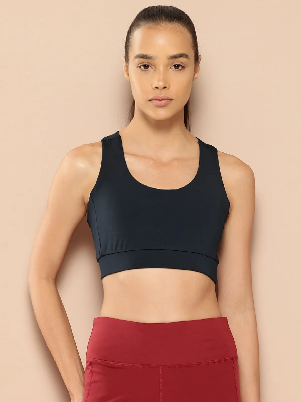 Green Firm Fit Sports Bra for Solid -Alcis Women Navy Anti-Static Slim-Fit Low-Impact Sports Bra