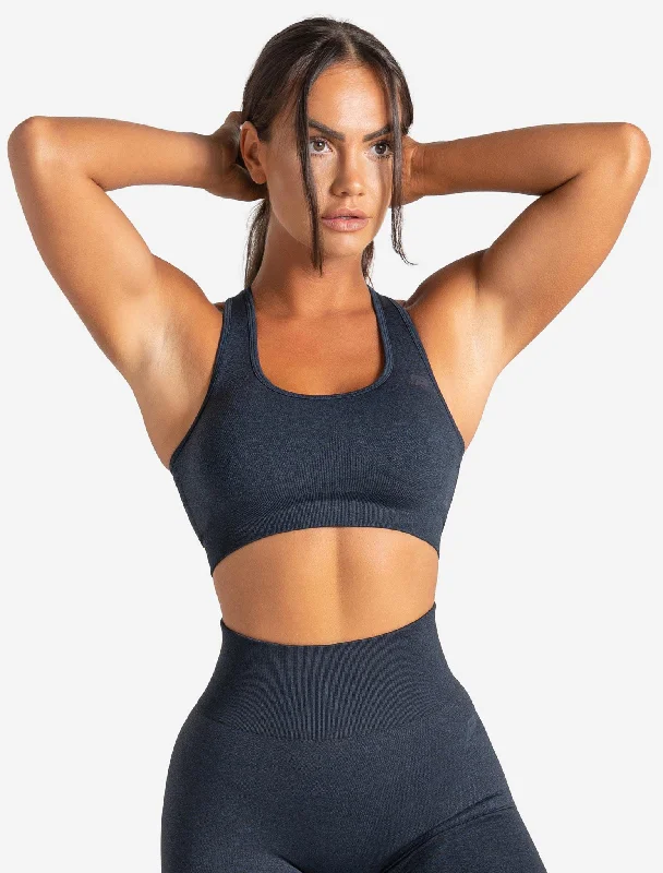 High Impact Sports Bra for Running -Core Seamless Sports Bra - Navy Marl