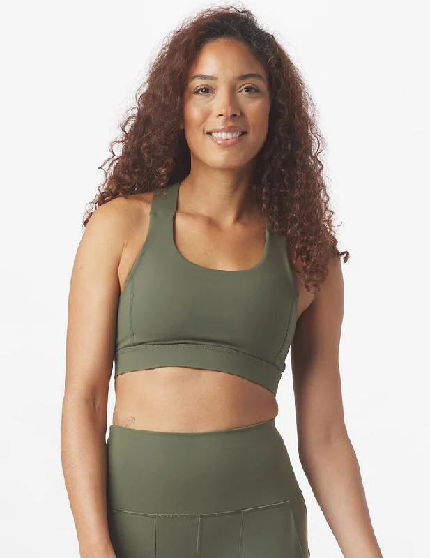 Black Low Support Sports Bra for Walking -Full Force Bra: Moss