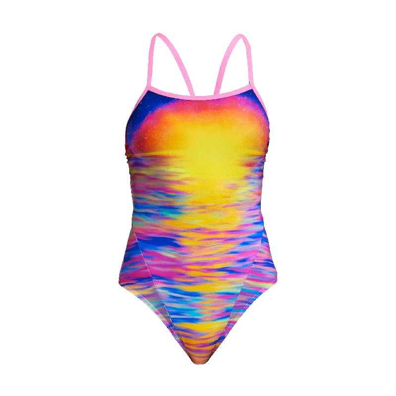 swimwear deep compartments -Darkinjung Sunset | Ladies Single Strap One Piece