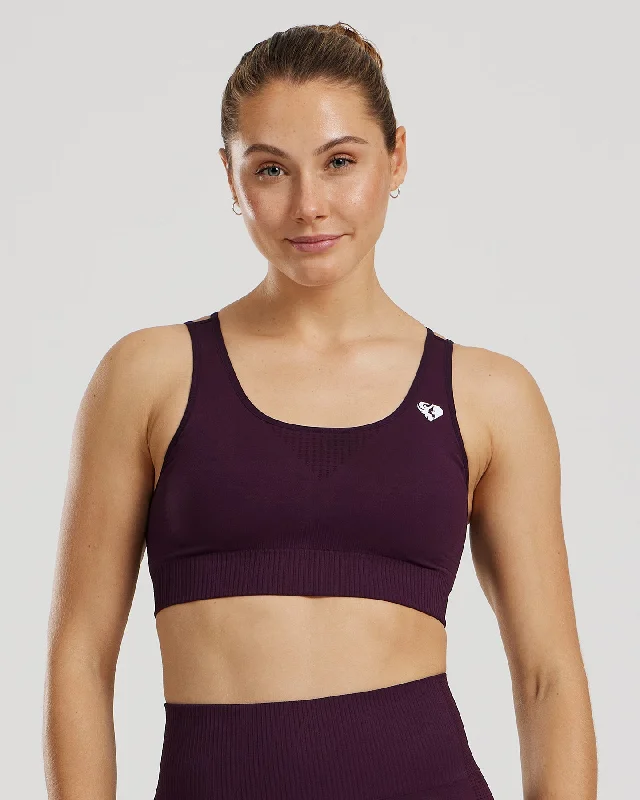 Black Padded Sports Bra for Yoga -Power Seamless Sports Bra | Midnight Plum