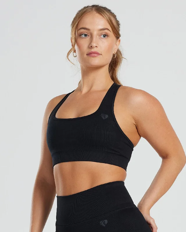 Loose Fit Sports Bra for Casual -Motion Seamless Racer Back Bra | Black