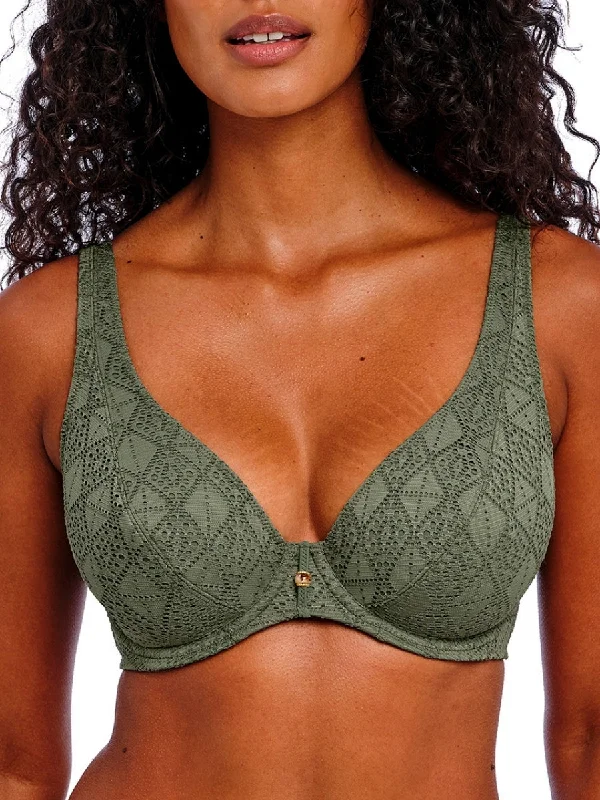 swimwear deep coverage -Nomad Nights High Apex Bikini Top - Sage