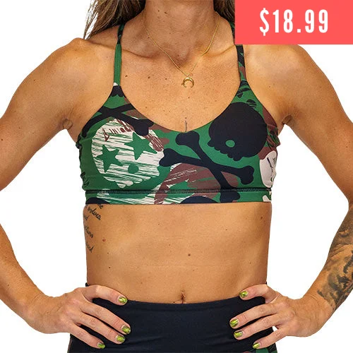 Full Coverage Sports Bra for Gym -Move Free Bra | Camo Skull