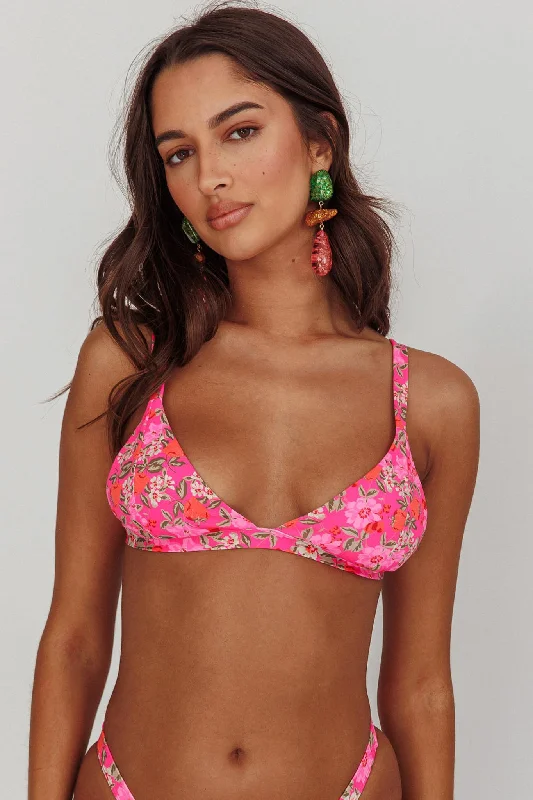 swimwear durable fit -Aether Triangle Bikini Top Pink Floral