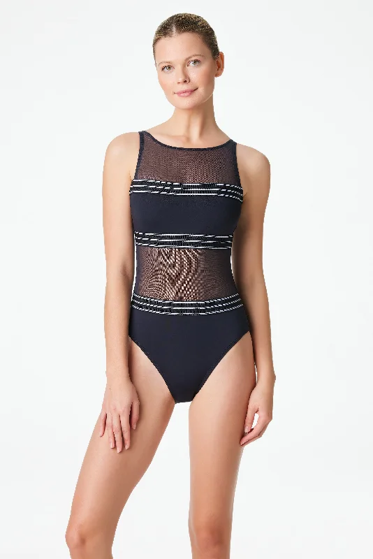 swimwear warm lining -Bleu Rod Beattie Off The Grid Mesh High Neck One Piece