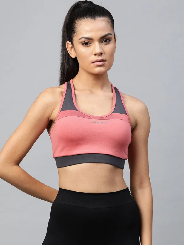 Stretchy Sports Bra for Dance -Alcis Women Pink Full Coverage Lightly Padded Workout Bra