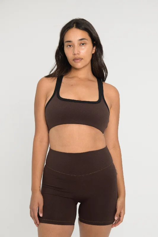 Longline Sports Bra for Casual Wear -Racer Bra - Espresso