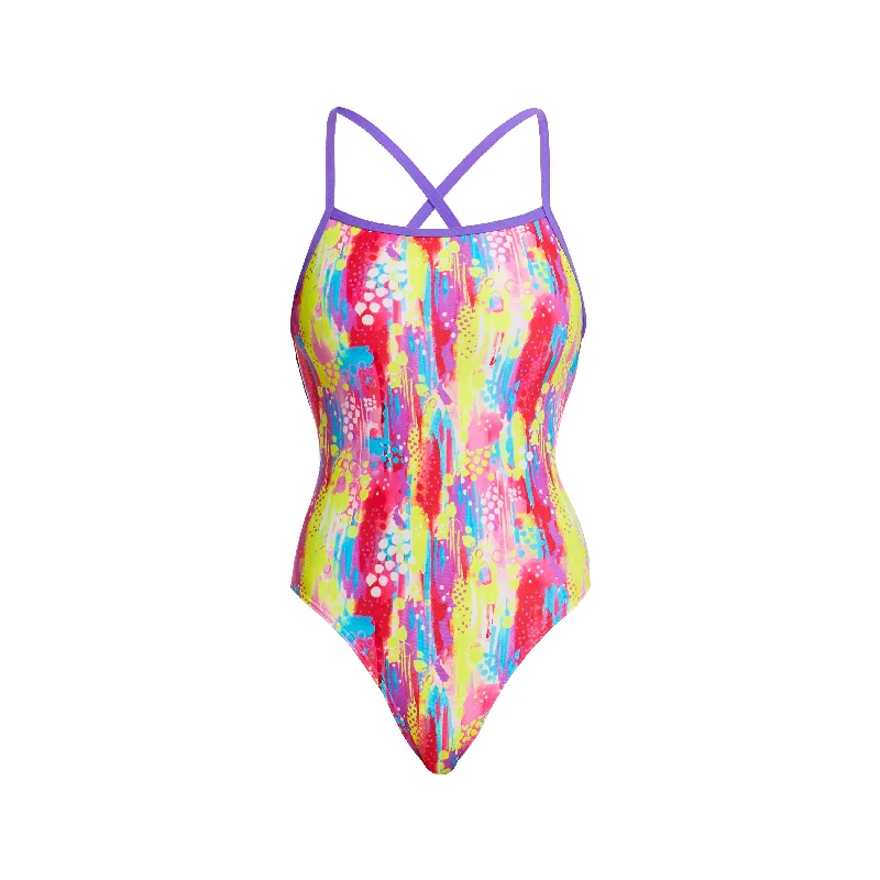 swimwear bold logos -Splat Stat | Ladies Strapped In One Piece