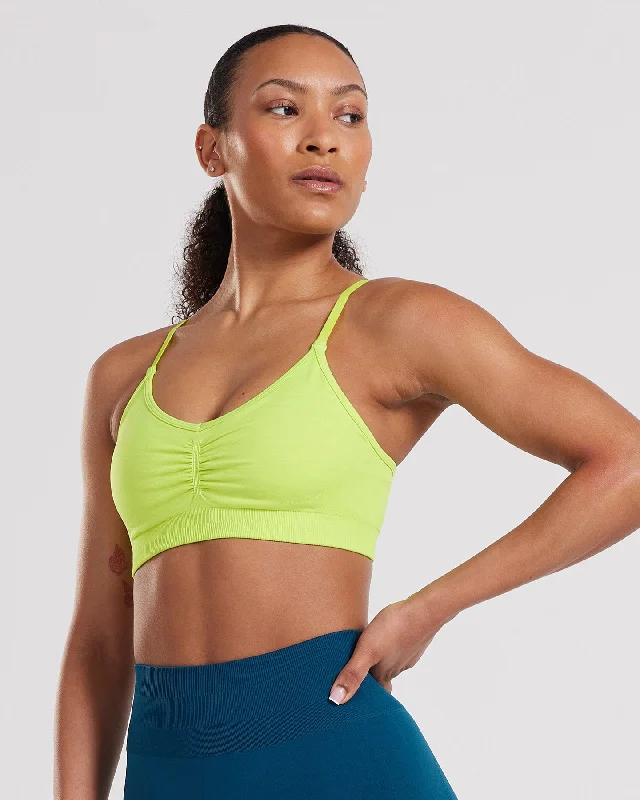 High Neck Sports Bra for Modesty -Define Scrunch Seamless Bralette | Cyber Lime