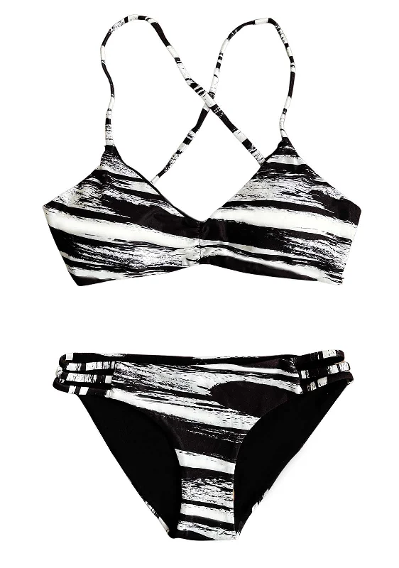 swimwear long sessions -DRIFTWOOD - REVERSIBLE 2-Piece Girls Bikini SET Black+White