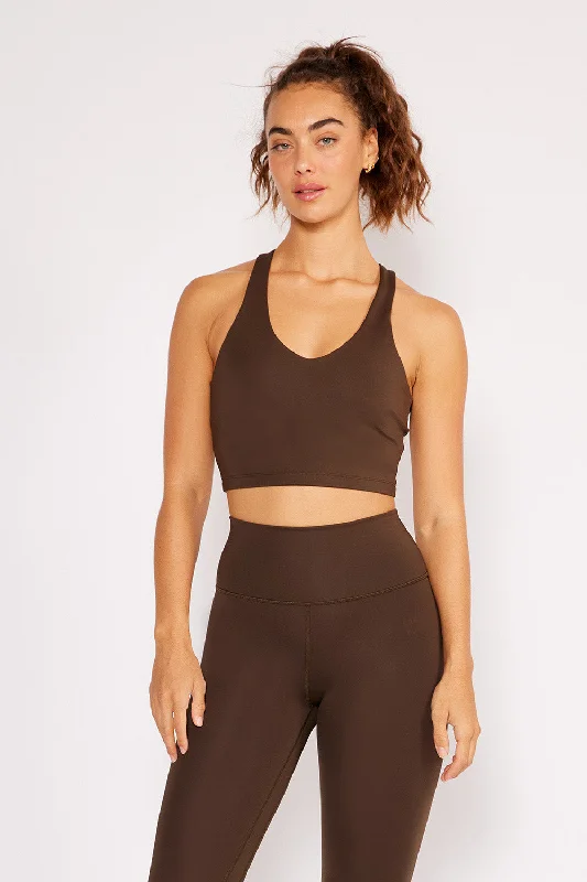 Petite White Sports Bra for Yoga -Carrie bra top chocolate