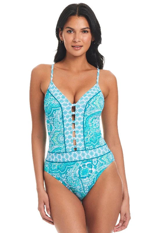 swimwear airy design -Bleu Rod Beattie Coastal Cool Plunge One Piece