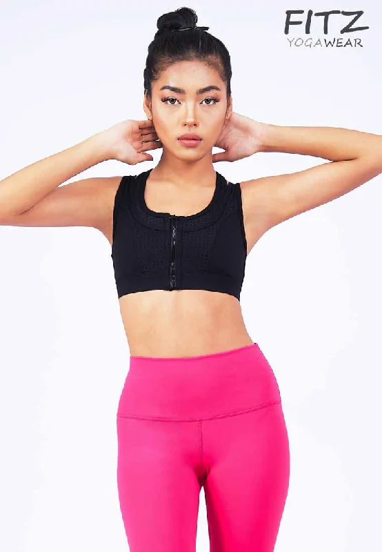 Pink High Neck Sports Bra for Fitness -สปอร์ตบรา บราโยคะ บราออกกำลังกาย Fitz - Viviana Sports Bra - Black *พร้อมส่ง*