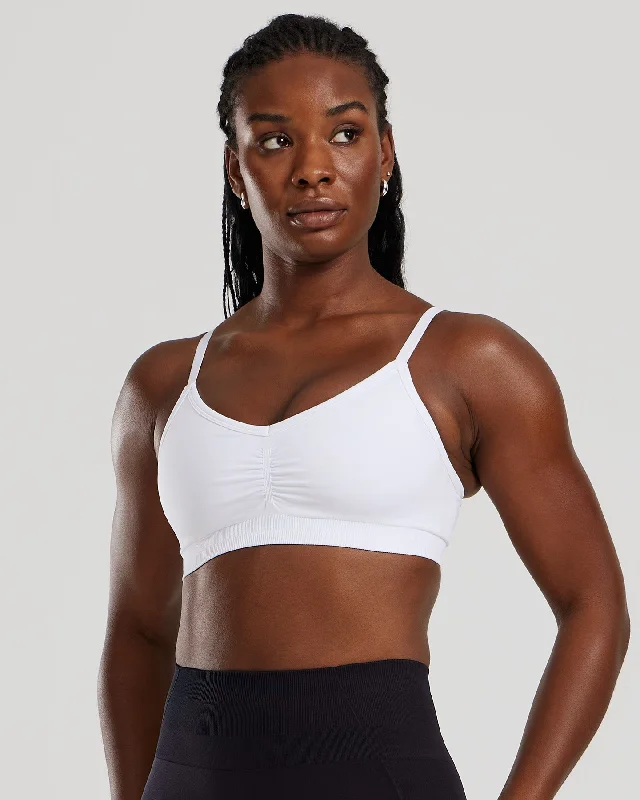 Breathable Blue Sports Bra for Outdoor -Define 2.0 Seamless Scrunch Bralette | White