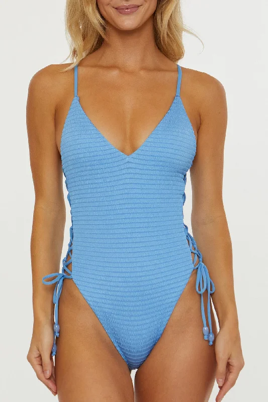 swimwear insulated fabric -Isabella Rose Maza Provence Blue Plunge One Piece