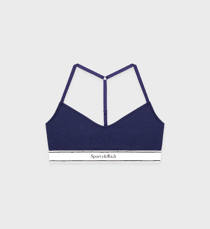 Adjustable Floral Sports Bra for Style -Serif Logo Sports Bralette - Navy/Off White