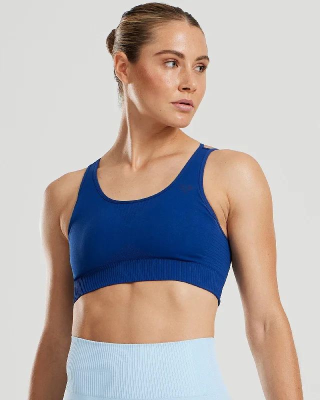 White Back Closure Sports Bra for Lock -Power Seamless Sports Bra | Ink Blue