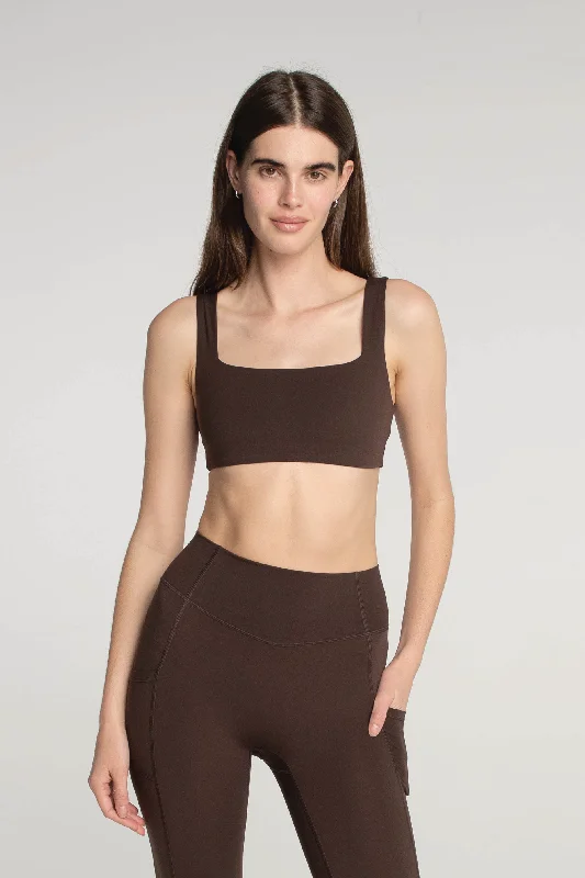 Black Sports Bra for Running -Square Bra  - Espresso