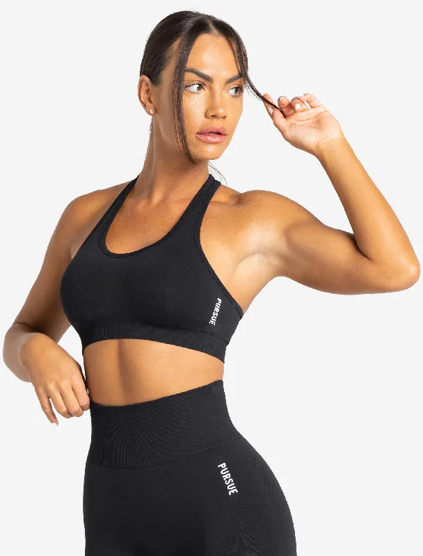 Purple Longline Sports Bra for Coverage -Move Seamless Sports Bra - Black