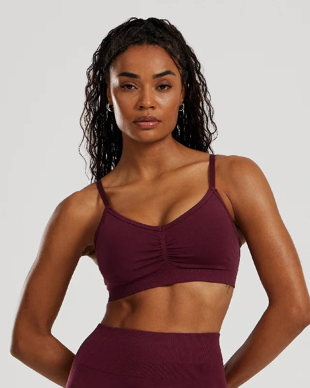 Nylon Blue Sports Bra for Durability -Define 2.0 Seamless Scrunch Bralette | Dark Cherry