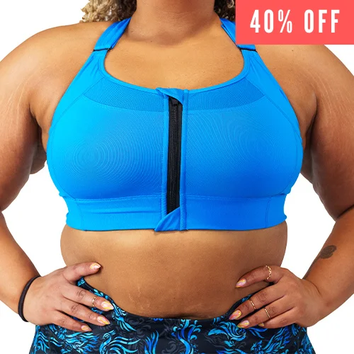 Athletic Sports Bra for Marathon -Front Zipper Bra | Ice Blue