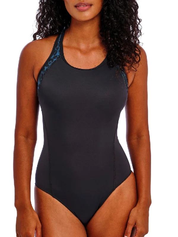 swimwear loose feel -Active Freestyle Moulded Swimsuit - Midnight Leopard