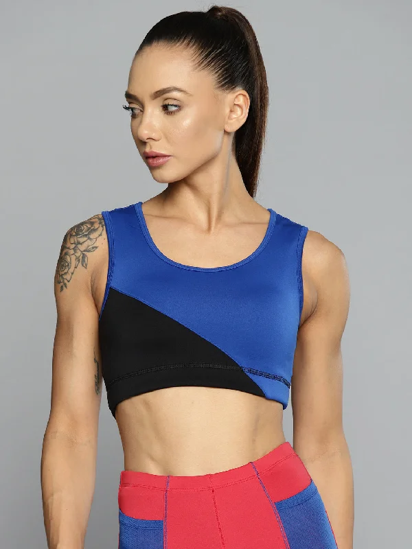 Black Sports Bra for Running -Alcis Women Blue Black Colourblocked Sports Bra