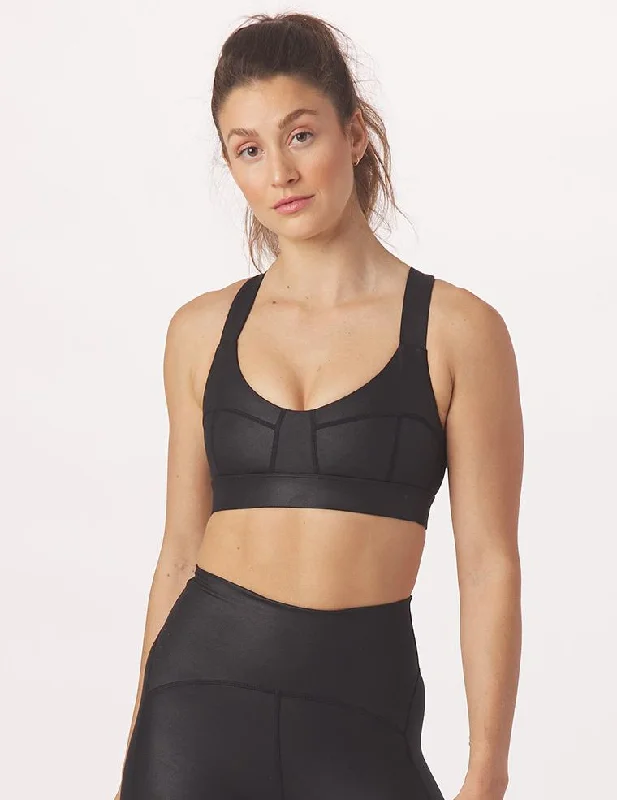 Black High Waisted Sports Bra for Trend -Boudoir Bra: Black Gloss