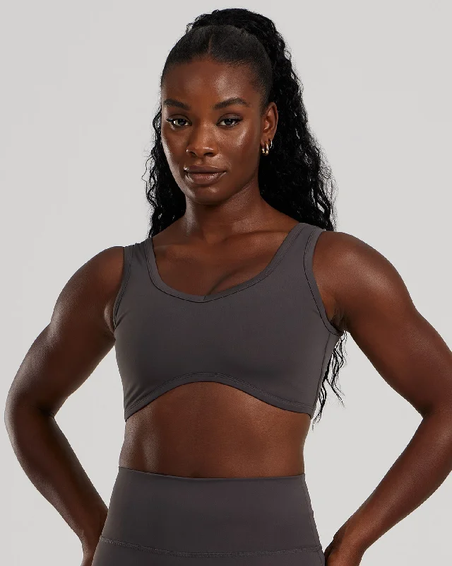 Black Low Support Sports Bra for Walking -Essential Contour Bra | Graphite