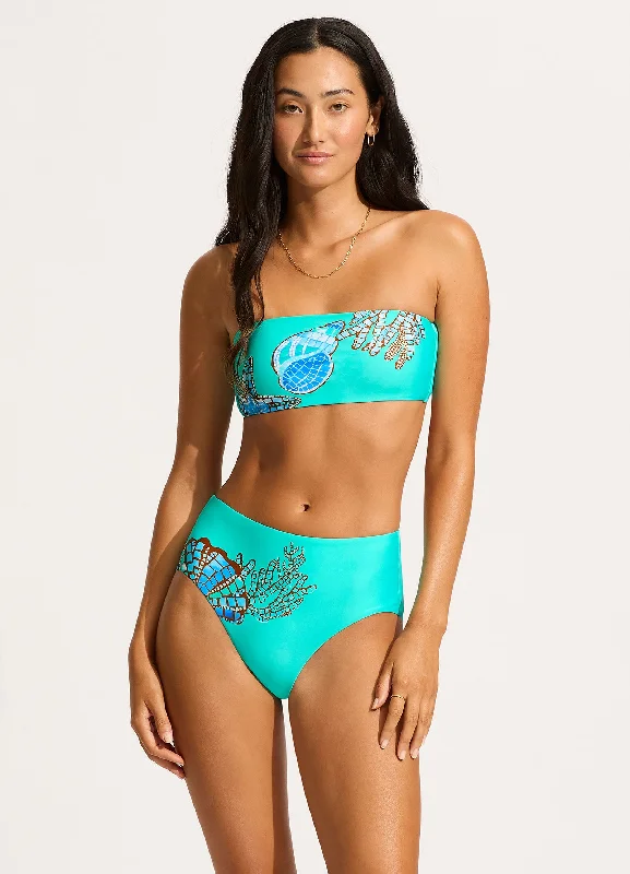 swimwear snug fit -La Mer High Waisted Bikini Bottom - Aquatic Blue