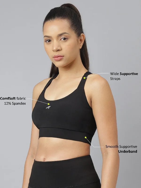 Orange Mesh Sports Bra for Airy -Alcis Women Black Anti-Static Slim-Fit Medium-Impact Sports Bra